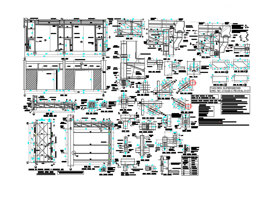 Details of the staircase and typical construction of canopy building dwg file