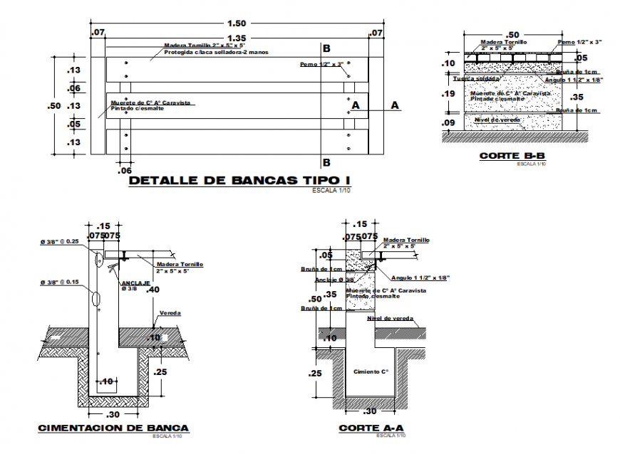 Details of trails and benches dwg file