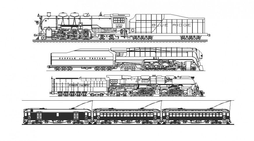 Details of train drawing 2d view of vehicle blocks in autocad software
