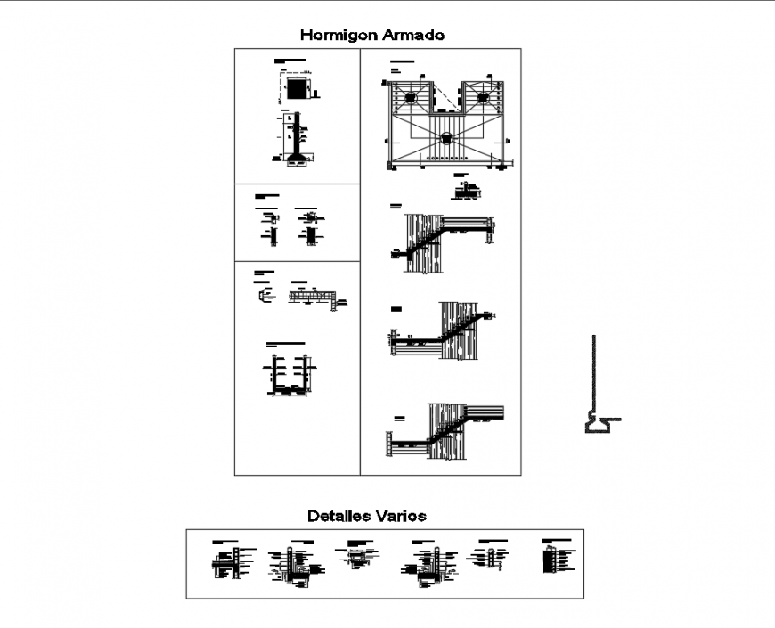 Details of various concrete armed construction of building dwg file