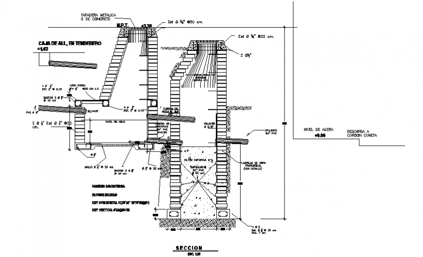 Details of well of absorption of black water sewer system cad drawing dwg file