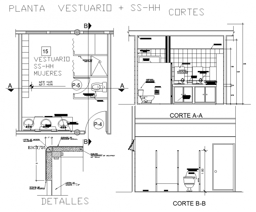 Development of bathroom and kitchen drawing in dwg file.