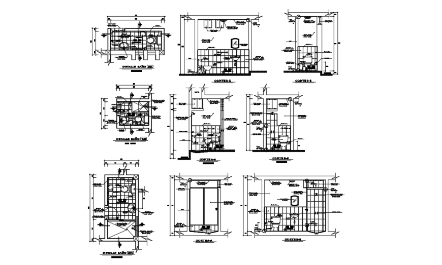 Development of bathroom section, plan and installation details dwg file