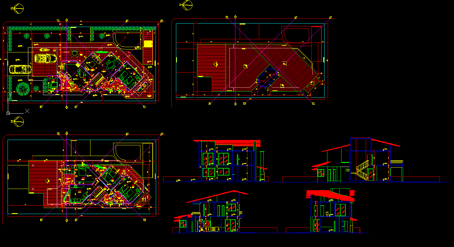 Two Story House AutoCAD DWG File with Layout and Floor Plans