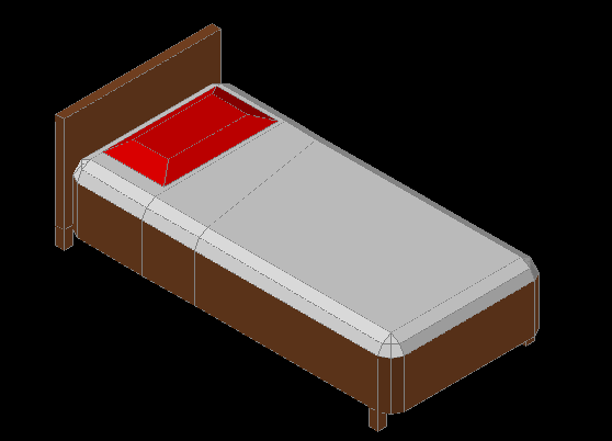 3D Single Bed CAD Drawing with Mattress Detailing for Interiors