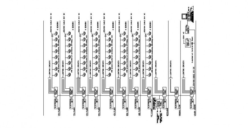 Diagram and electrical installation for hotel building dwg file