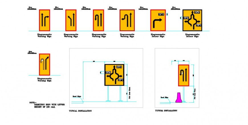 Diagramatic warning signs 2d block detail dwg file