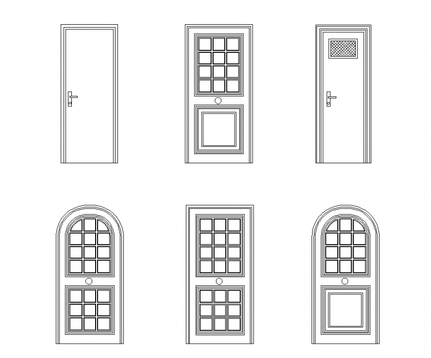 Different type of wooden door detail elevation layout autocad file