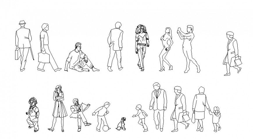 Different act posing people block cad drawing details dwg file
