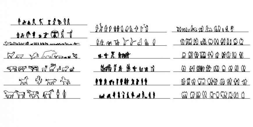 Different animal block with person in auto cad