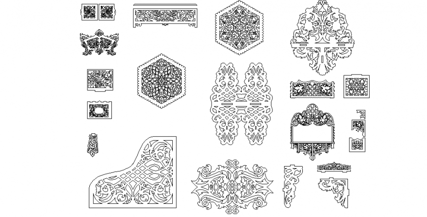 Different art decoration plan with interior design dwg file