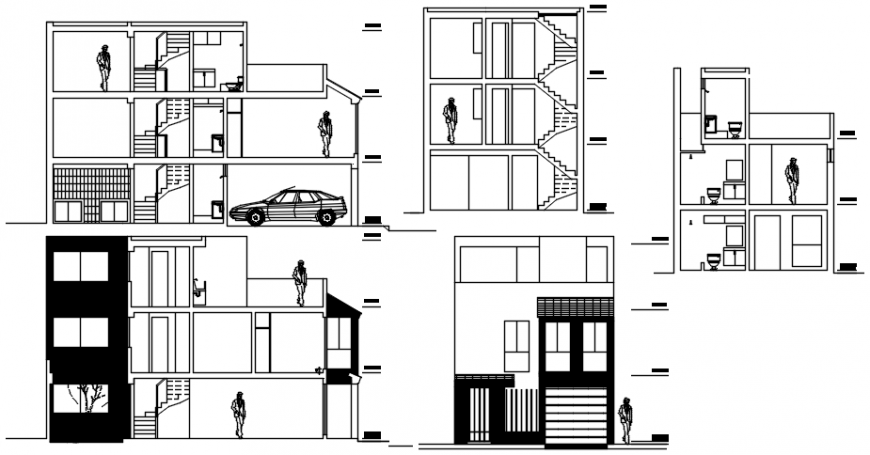 Different axis  Elevation and section view of house in AutoCAD file