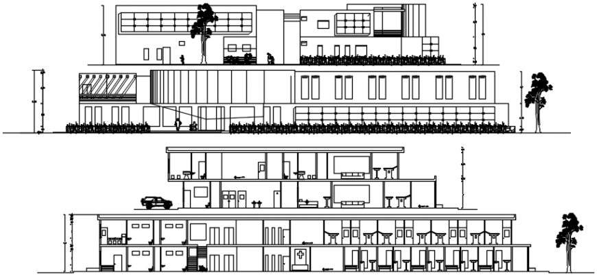 Different axis elevation of hospital in AutoCAD file