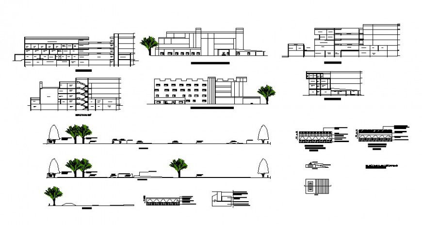 Different axis section and elevation of hospital in auto cad software