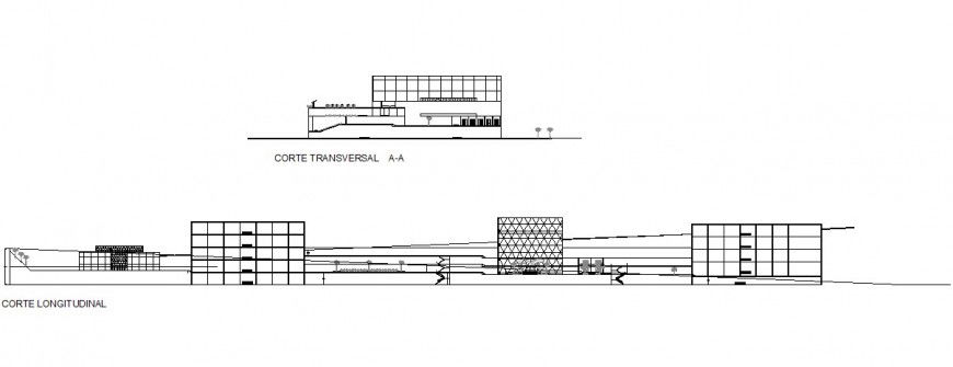 Different axis sectional elevation of shopping canter in AutoCAD
