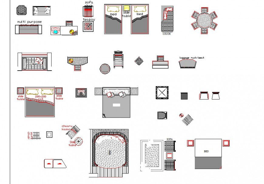 Bedroom Furniture Block Layout in AutoCAD DWG Format