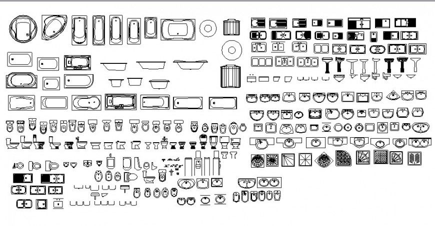 Different block of bathroom fixture plan and elevation in auto cad file