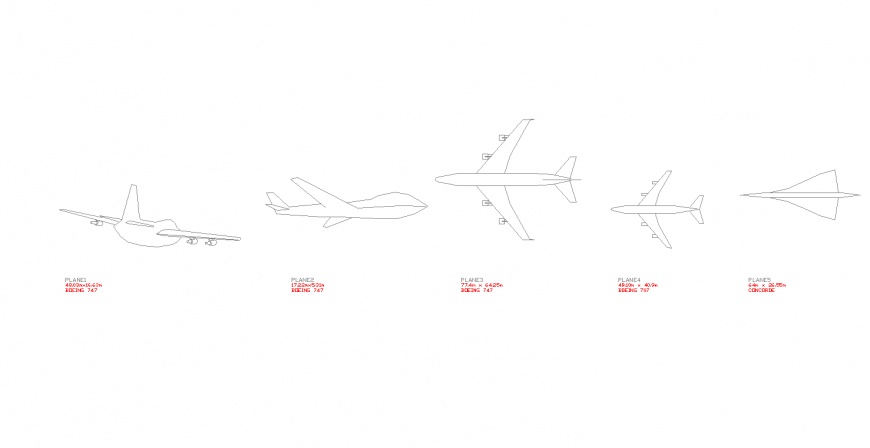 Different Boeing company with different size block of airplane dwg file