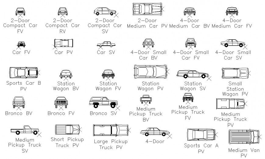 Different car units detail 2d view CAD vehicle blocks autocad file