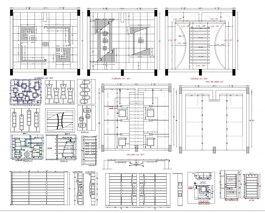 Different ceiling and flooring design detail dwg file