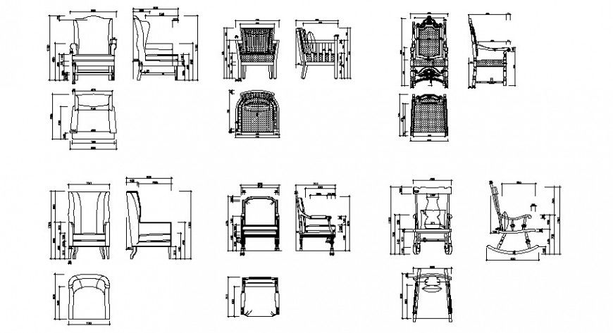 Different chair design detail elevation 2d view furniture blocks autocad file