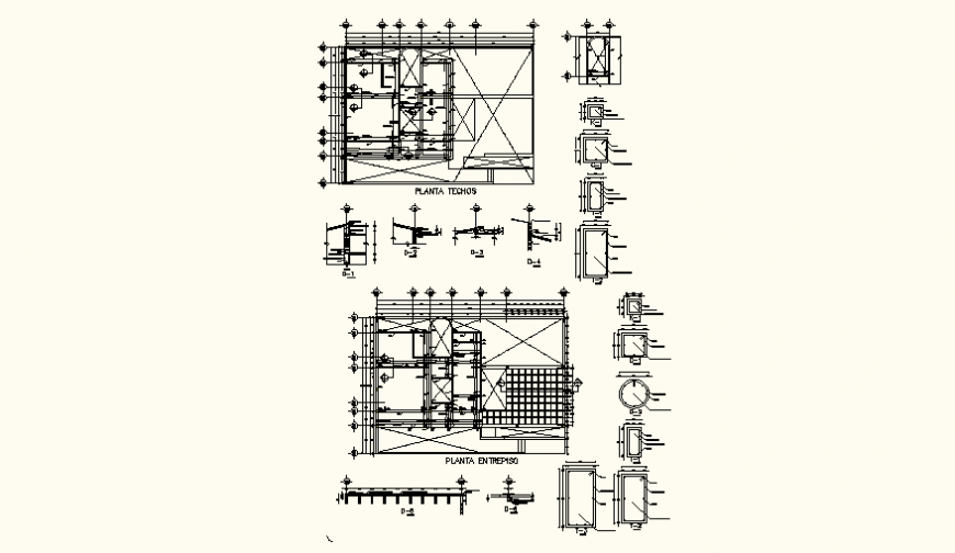 Different constructive structure plan and sectional detail autocad file