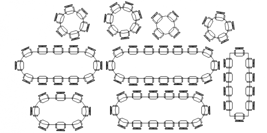 Various Dining Table Design Blocks in 2D CAD Furniture Plan