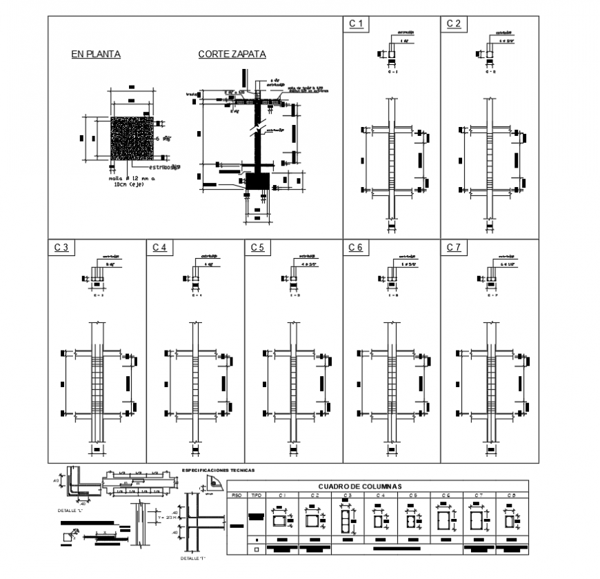 Different design of column with detail of construction view dwg file