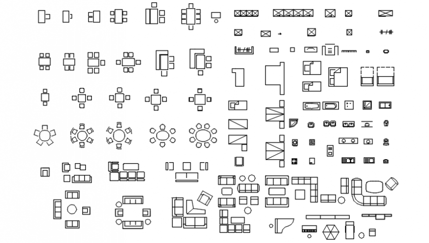 Dining Table and Sofa 2D Block Design in CAD Drawing