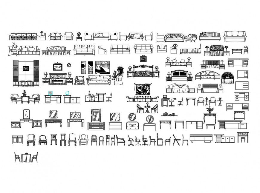Different Furniture Elevation Details CAD Blocks DWG File
