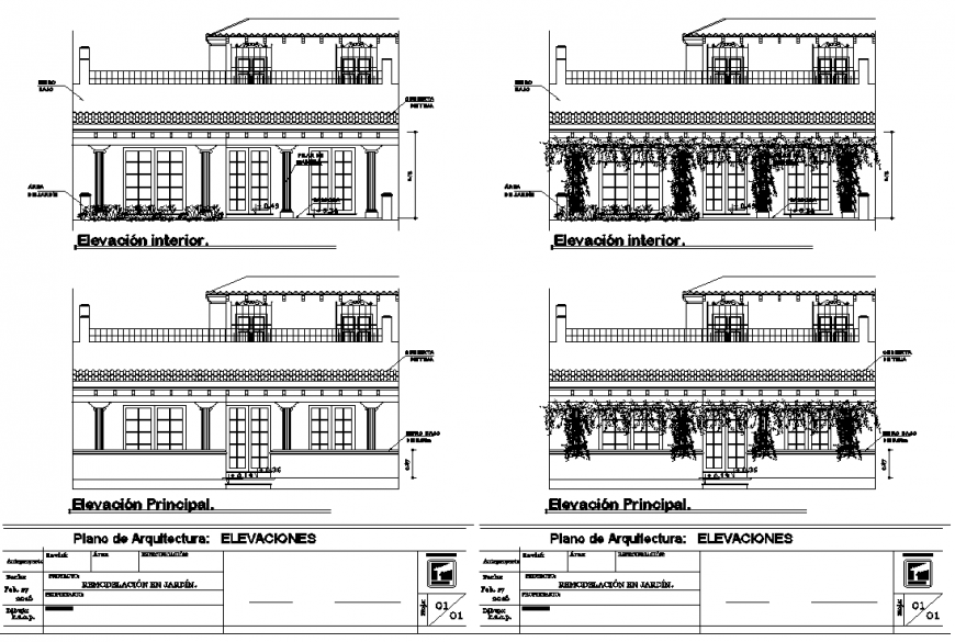 Different elevation drawing of traditional house in dwg file.