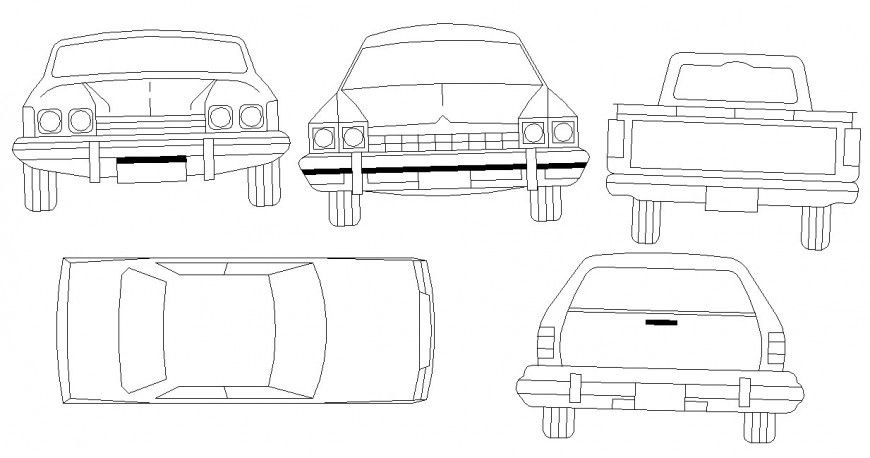 Different elevation of car 2d view CAD vehicle block autocad file