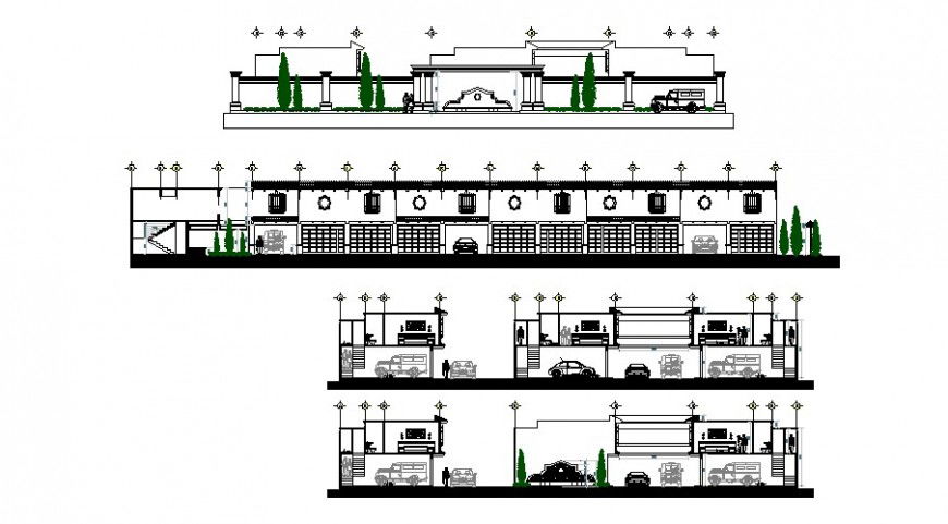 Different elevation of hotel in auto cad file