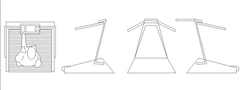 Different elevation of treadmill machine of gym equipment 2d view layout dwg file