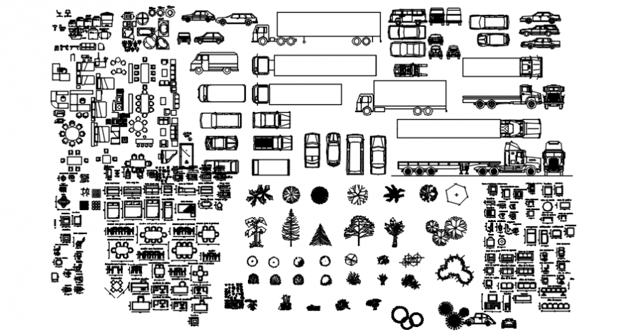 Different furniture and car block view in auto cad file