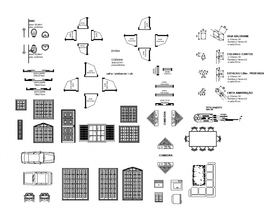Different furniture and structural blocks 2d view layout autocad file