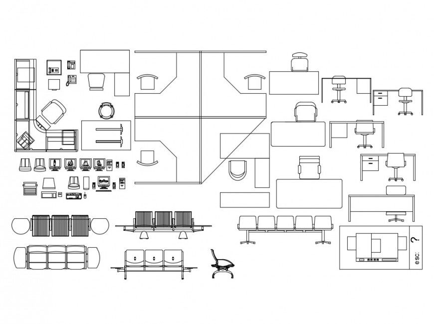 Different furniture blocks of office 2d view elevation autocad file