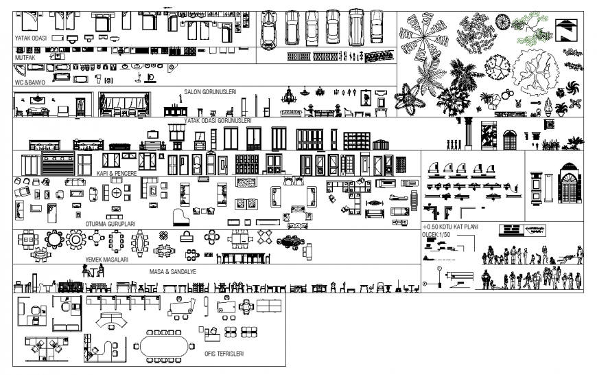 Different furniture CAD blocks layout 2d view autocad file