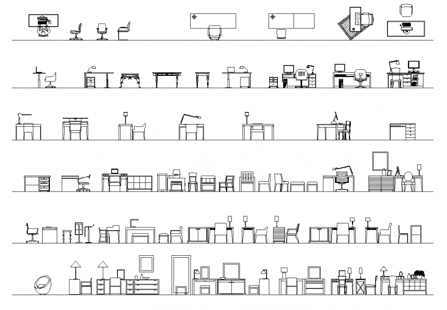 Different furniture detail elevation 2d view layout autocad file