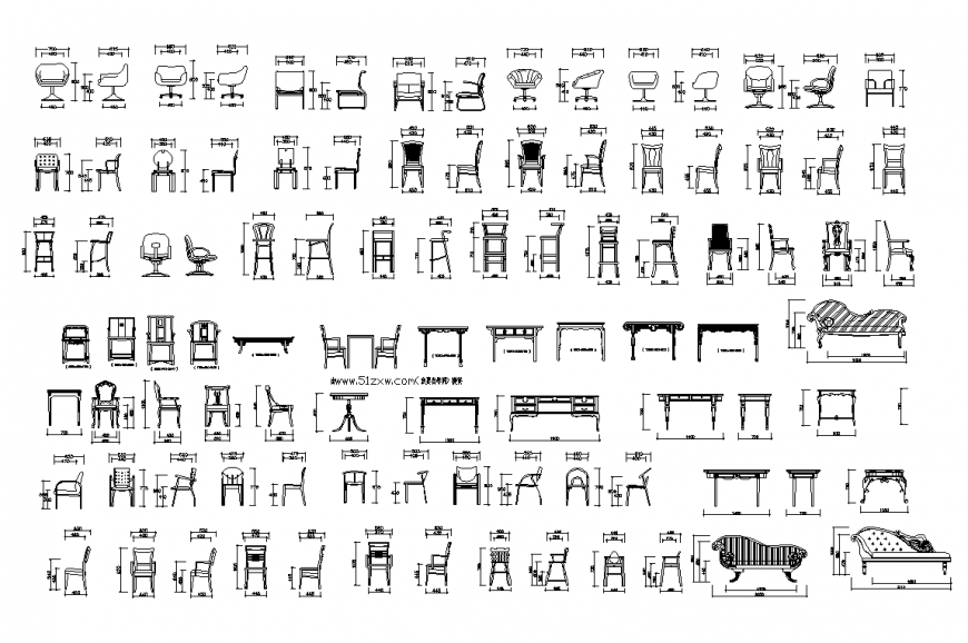 Different furniture detail elevation 2d view layout file