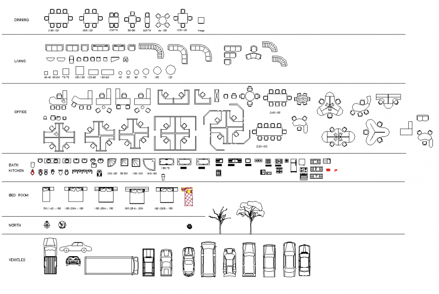 Different furniture list CAD blocks elevation layout file