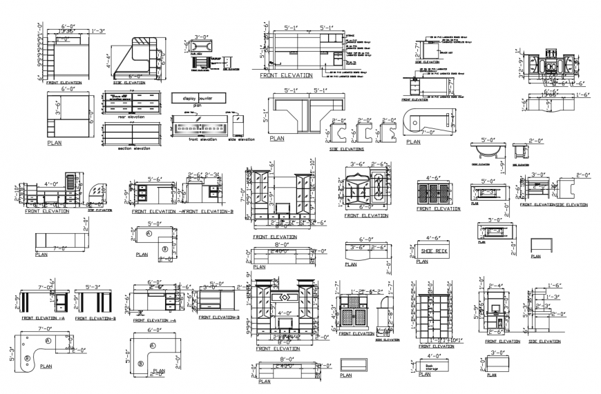 Different furniture units detail 2d view layout file in autocad format
