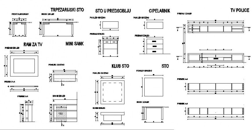 Different furniture units detail elevation block autocad file
