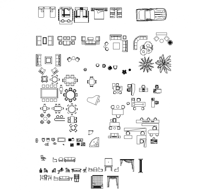 Different housing furniture list 2d view layout dwg file