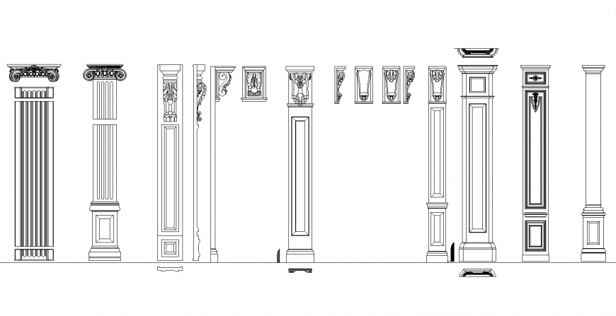 Different interior design of pillar elevation dwg file