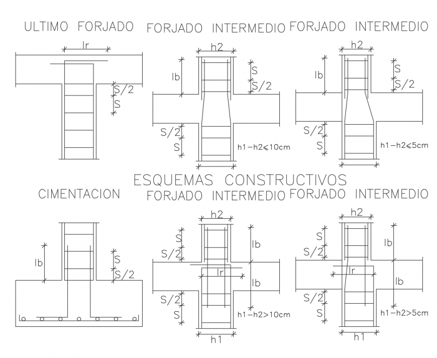 Different joint of column and beam with construction view dwg file