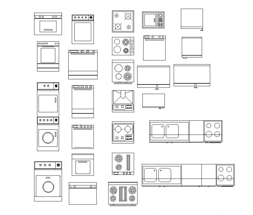 Different kitchen blocks 2d view layout file in autocad format