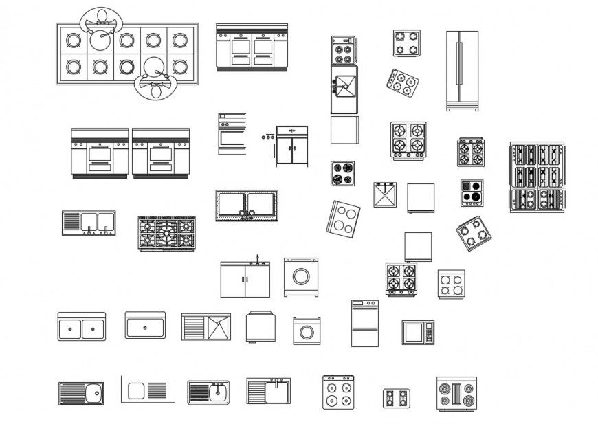 Different kitchen eqiupments units detail 2d view elevation autocad file
