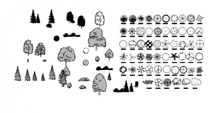 Different landscaping trees and plants units detailing drawing in dwg format