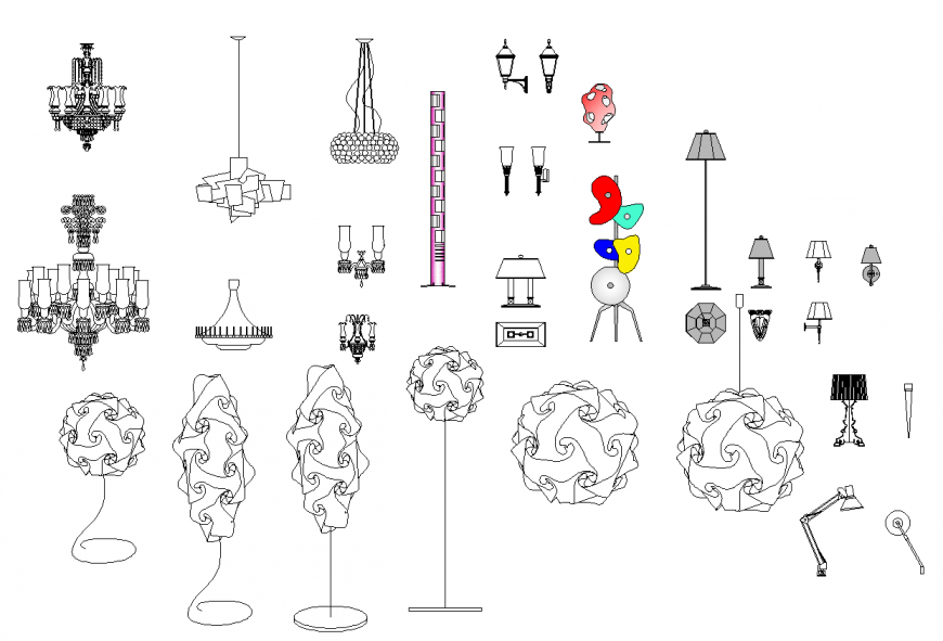 Different Lighting components detail elevation dwg file